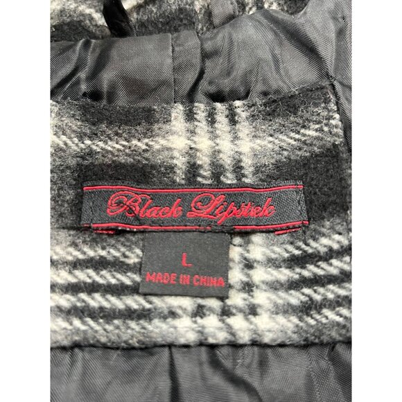 Black Lipstick Womens Large Plaid Wool Blend Peacoat Double-breasted Jacket - Picture 3 of 10
